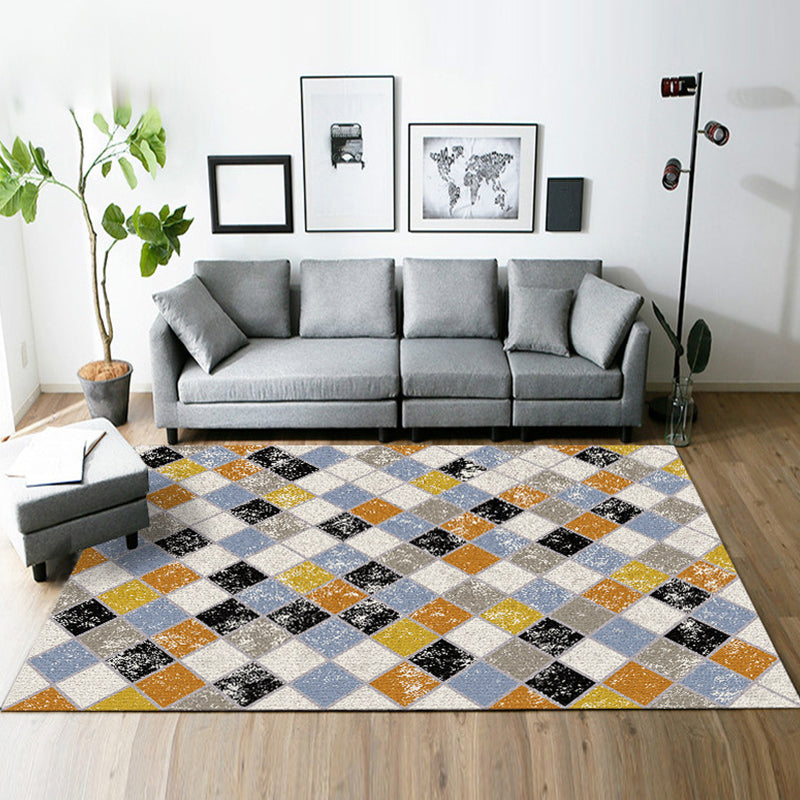Yellow and Brown Bedroom Rug Modern Geometric Square Pattern Area Rug ...