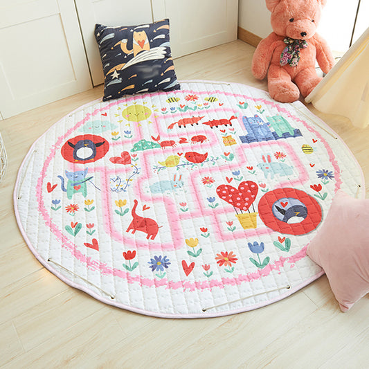 Grey and Pink Nursery Rug Kids Cars & Roads House Heart Pattern Area Rug Polyester Stain-Resistant Carpet Pink 4'11" x 4'11" Clearhalo 'Area Rug' 'Rug' 1693167