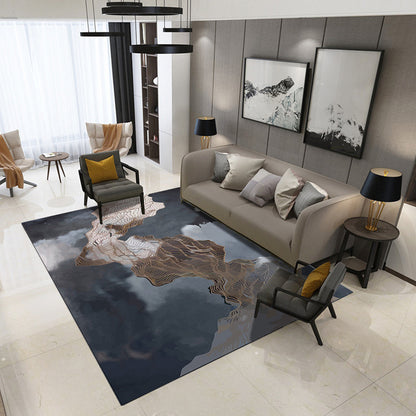 Simple Modern Rug in Grey and Brown Abstract Curved Line Pattern Rug Polyester Washable Carpet for Home Decoration Dark Gray Clearhalo 'Area Rug' 'Modern' 'Rugs' Rug' 1693177