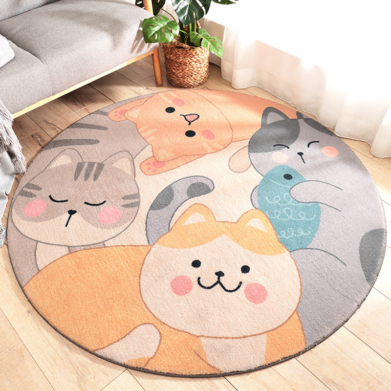 Stylish Kids Rug in Green and Brown Animal Cat Leopard Rabbit Pattern Rug Wool Washable Carpet for Children's Room Yellow-Red Clearhalo 'Area Rug' 'Rug' 1693236