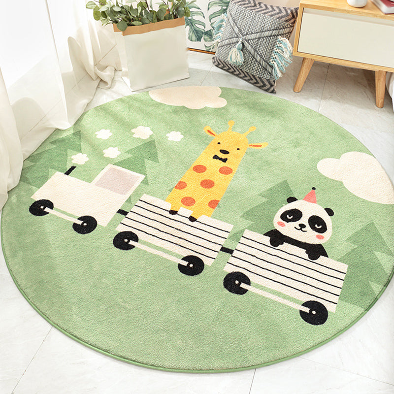 Stylish Kids Rug in Green and Brown Animal Cat Leopard Rabbit Pattern Rug Wool Washable Carpet for Children's Room Green Clearhalo 'Area Rug' 'Rug' 1693237