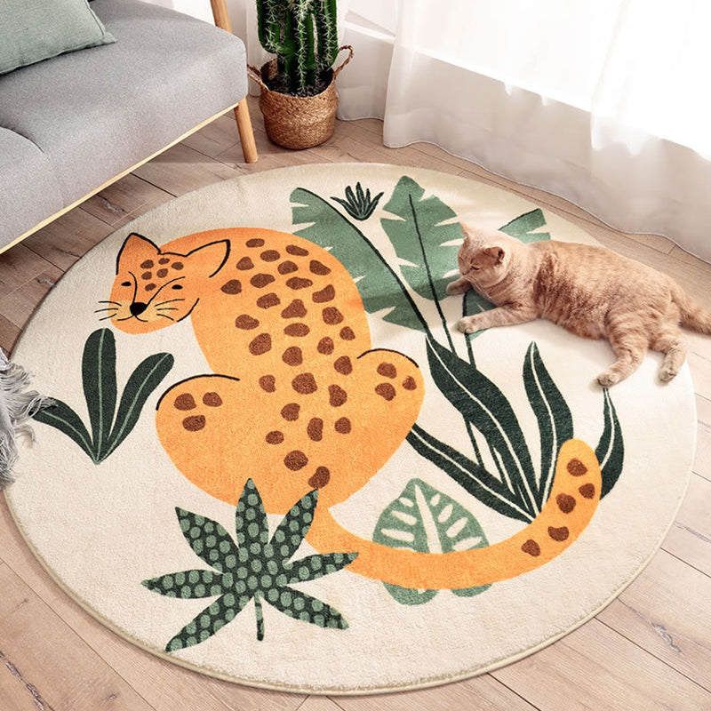 Stylish Kids Rug in Green and Brown Animal Cat Leopard Rabbit Pattern Rug Wool Washable Carpet for Children's Room Brown Clearhalo 'Area Rug' 'Rug' 1693238
