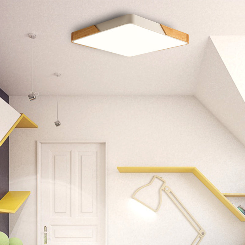 Bedroom Ceiling Light Square, Nordic Green Flush Mount Lighting with Wood and Acrylic Shade for Children Clearhalo 'Ceiling Lights' 'Close To Ceiling Lights' 'Close to ceiling' 'Flush mount' Lighting' 169326