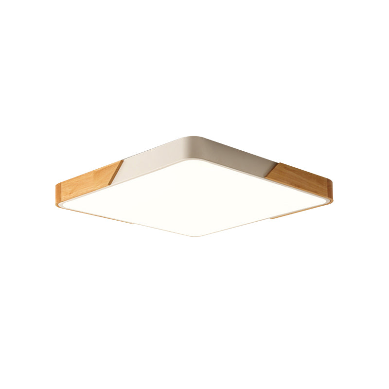 Bedroom Ceiling Light Square, Nordic Green Flush Mount Lighting with Wood and Acrylic Shade for Children White Clearhalo 'Ceiling Lights' 'Close To Ceiling Lights' 'Close to ceiling' 'Flush mount' Lighting' 169328