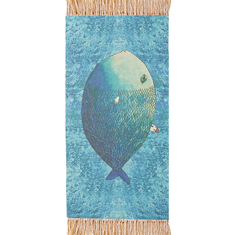 Blue Nursery Rug Kids Animal Fish Pattern Area Rug Cotton and Linen Washable Carpet with Fringe Clearhalo 'Area Rug' 'Rug' 1693319