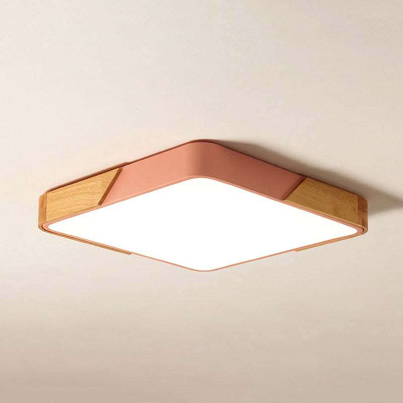 Bedroom Ceiling Light Square, Nordic Green Flush Mount Lighting with Wood and Acrylic Shade for Children Clearhalo 'Ceiling Lights' 'Close To Ceiling Lights' 'Close to ceiling' 'Flush mount' Lighting' 169333