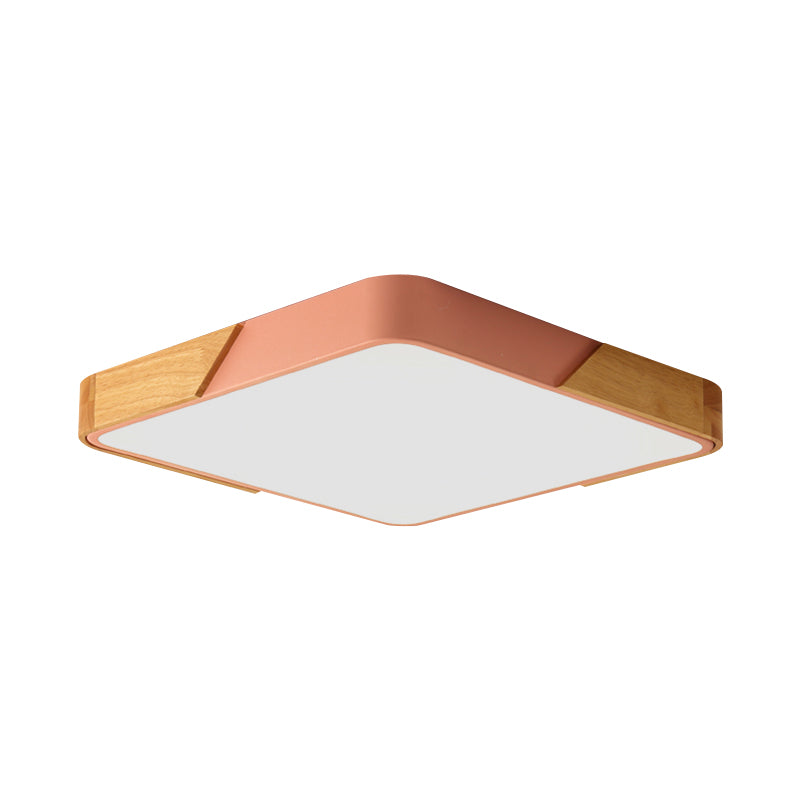 Bedroom Ceiling Light Square, Nordic Green Flush Mount Lighting with Wood and Acrylic Shade for Children Pink Clearhalo 'Ceiling Lights' 'Close To Ceiling Lights' 'Close to ceiling' 'Flush mount' Lighting' 169334
