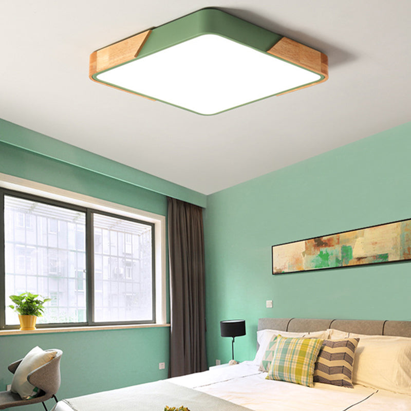 Bedroom Ceiling Light Square, Nordic Green Flush Mount Lighting with Wood and Acrylic Shade for Children Clearhalo 'Ceiling Lights' 'Close To Ceiling Lights' 'Close to ceiling' 'Flush mount' Lighting' 169335
