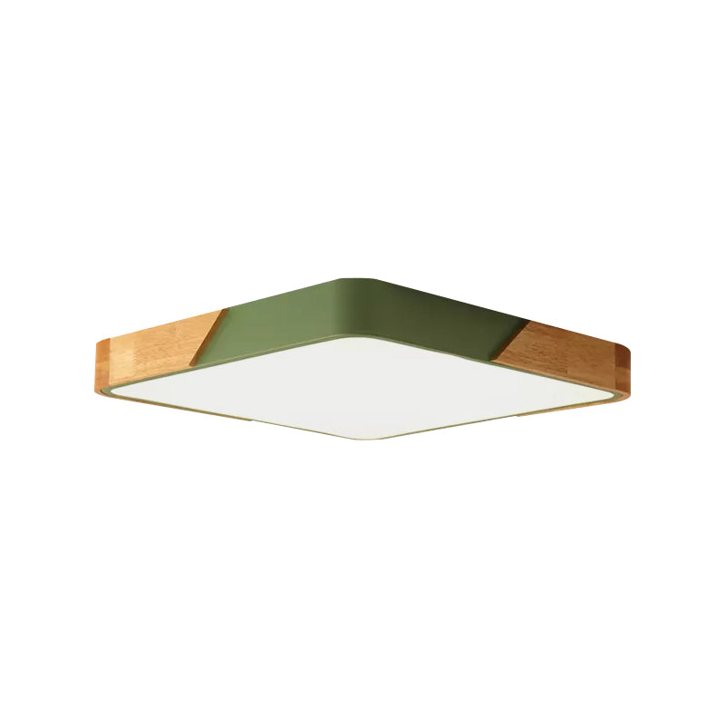 Bedroom Ceiling Light Square, Nordic Green Flush Mount Lighting with Wood and Acrylic Shade for Children Green Clearhalo 'Ceiling Lights' 'Close To Ceiling Lights' 'Close to ceiling' 'Flush mount' Lighting' 169337