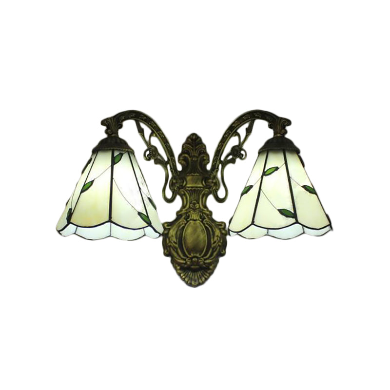 Leaf Wall Mount Light 2 Lights Stained Glass Rustic Sconce Lighting for Bedroom Clearhalo 'Industrial' 'Middle century wall lights' 'Tiffany wall lights' 'Tiffany' 'Wall Lamps & Sconces' 'Wall Lights' Lighting' 169341