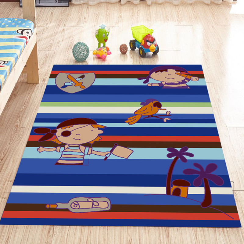 Pink and Blue Nursery Rug Kids Animal Bird Elephant Giraffe Pattern Area Rug Polyester Non-Slip Carpet Blue Clearhalo 'Area Rug' 'Rug' 1693504
