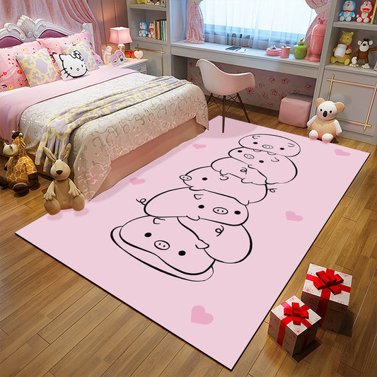 Unique Kids Rug in Pink and Black Animal Unicorn Cat Pig Pattern Rug Polyester Pet Friendly Carpet for Children's Room Purple
