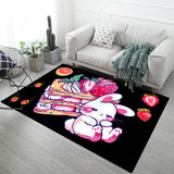 Black and Pink Nursery Rug Kids Animal Rabbit Heart Pattern Area Rug Polyester Stain-Resistant Carpet Dark Pink