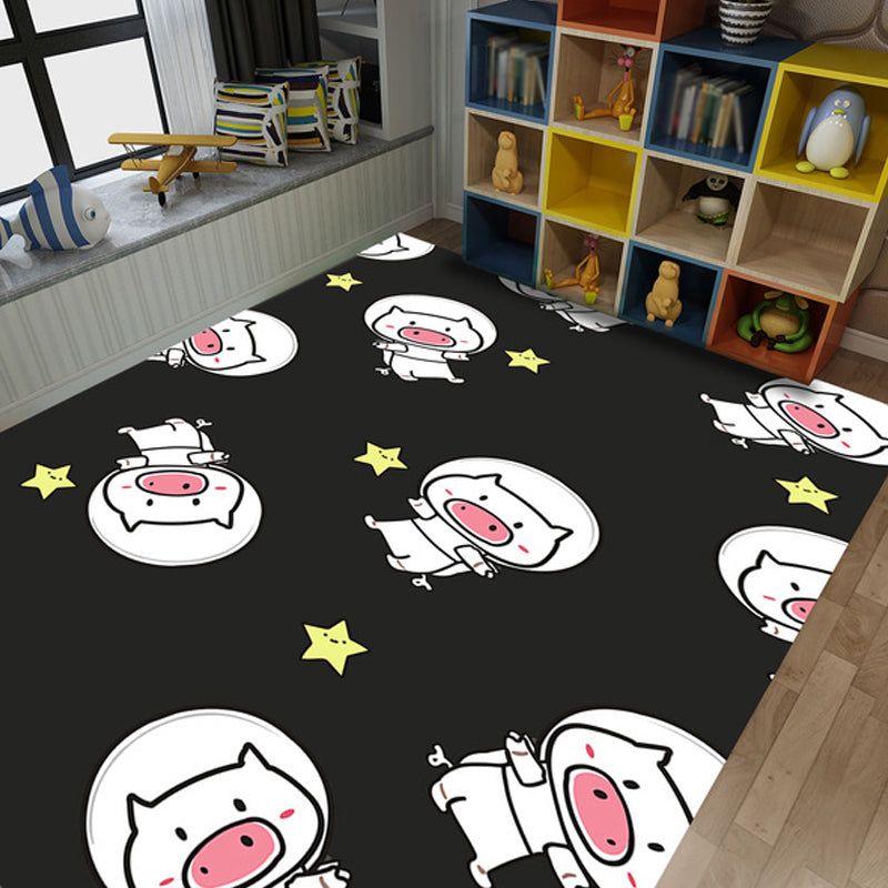 Kids Child's Room Rug in Black and Pink Animal Tiger Elephant Pig Print Rug Polyester Stain-Resistant Area Rug White Clearhalo 'Area Rug' 'Rug' 1693539