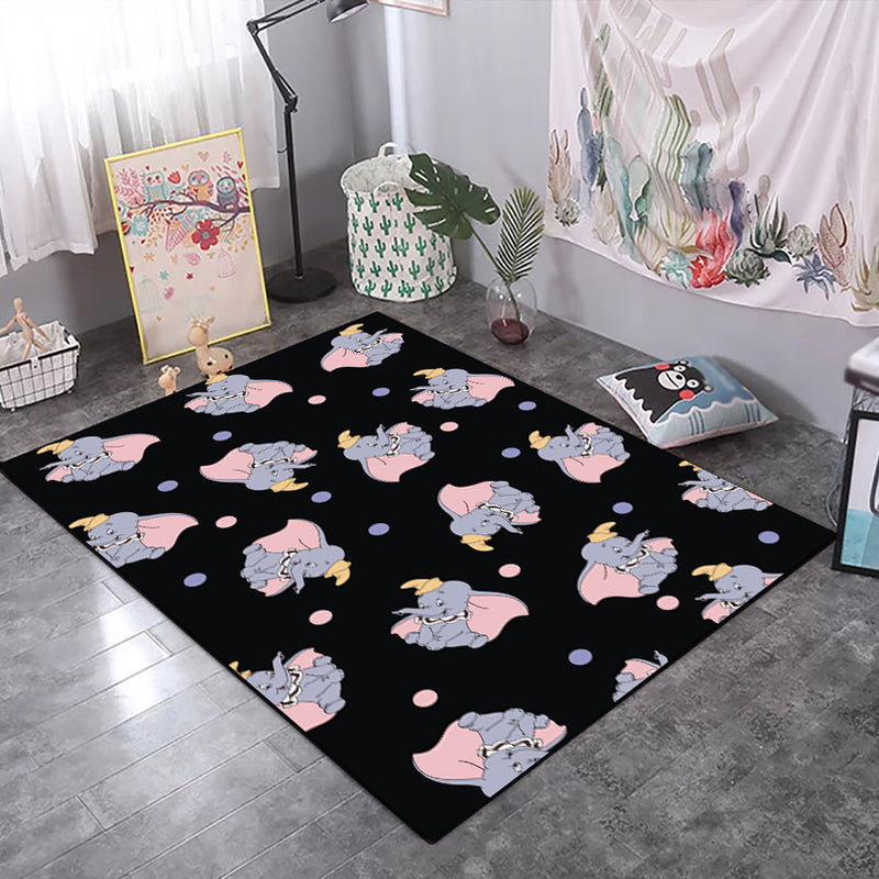 Kids Child's Room Rug in Black and Pink Animal Tiger Elephant Pig Print Rug Polyester Stain-Resistant Area Rug Grey Clearhalo 'Area Rug' 'Rug' 1693546