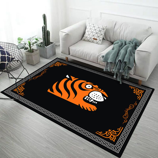 Kids Child's Room Rug in Black and Pink Animal Tiger Elephant Pig Print Rug Polyester Stain-Resistant Area Rug Black