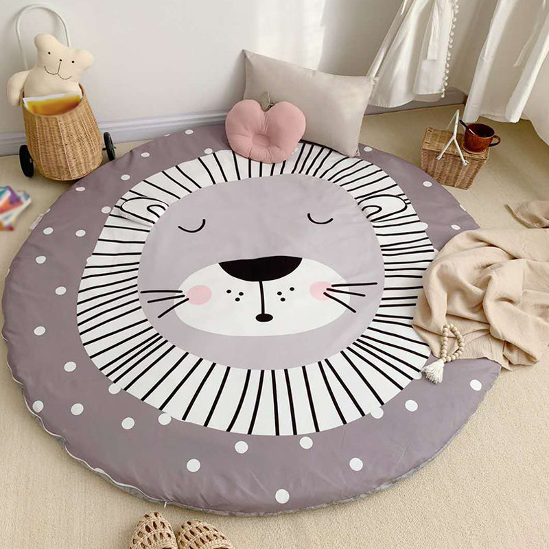 Kids Child's Room Rug in Grey Animal Sheep Rabbit Panda Print Rug Cotton Stain-Resistant Area Rug Grey 4'11" x 4'11" Design 5 Clearhalo 'Area Rug' 'Rug' 1693549