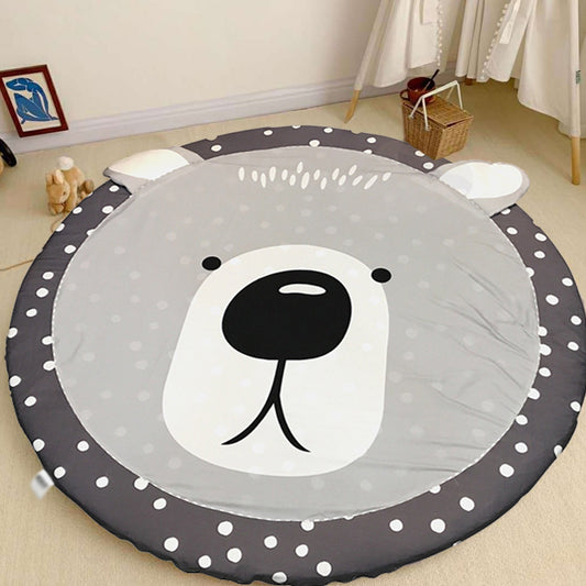 Kids Child's Room Rug in Grey Animal Sheep Rabbit Panda Print Rug Cotton Stain-Resistant Area Rug Grey 4'11" x 4'11" Design 3