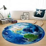 Blue Nursery Rug Kids Outer Space Planet Galaxy Plane Pattern Area Rug Polyester Anti-Slip Carpet Dark Blue