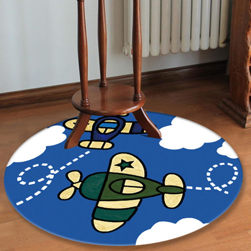 Blue Nursery Rug Kids Outer Space Planet Galaxy Plane Pattern Area Rug Polyester Anti-Slip Carpet Blue Clearhalo 'Area Rug' 'Rug' 1693572
