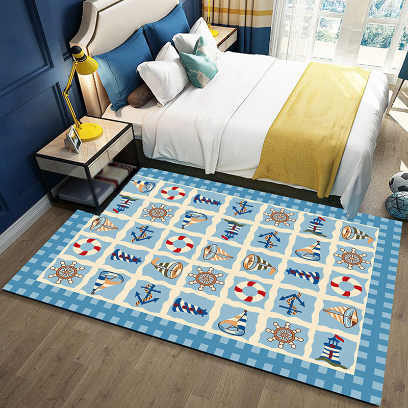 Blue Nursery Rug Kids Coastal Anchor Rudder Pattern Area Rug Polyester Non-Slip Backing Carpet Light Blue Clearhalo 'Area Rug' 'Rug' 1693573