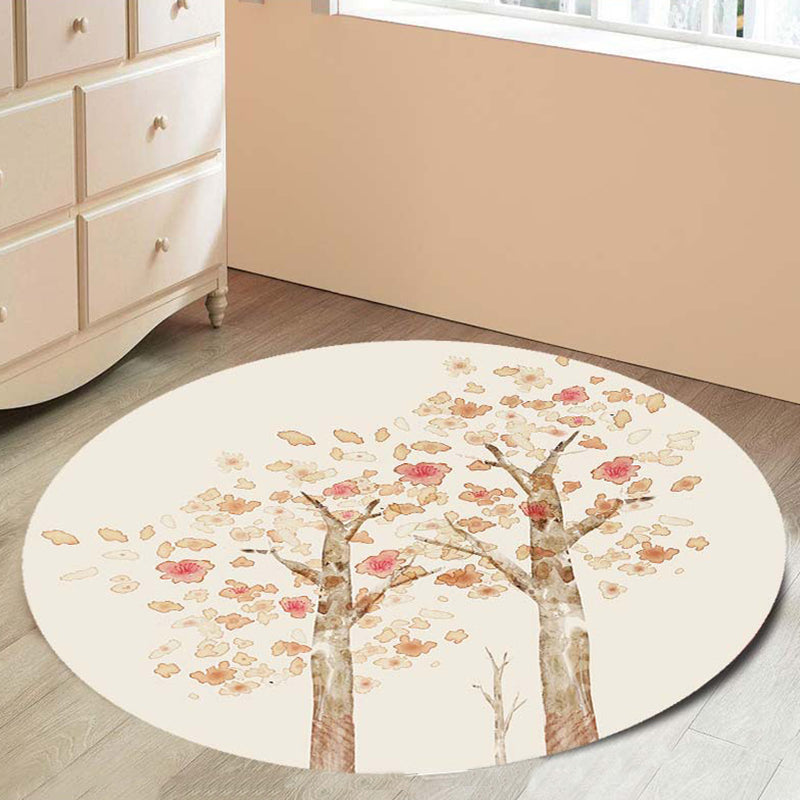Casual Kids Rug in Ivory Botanical Tree Pattern Rug Polyester Pet Friendly Carpet for Children's Room Beige Design 1 Clearhalo 'Area Rug' 'Rug' 1693587