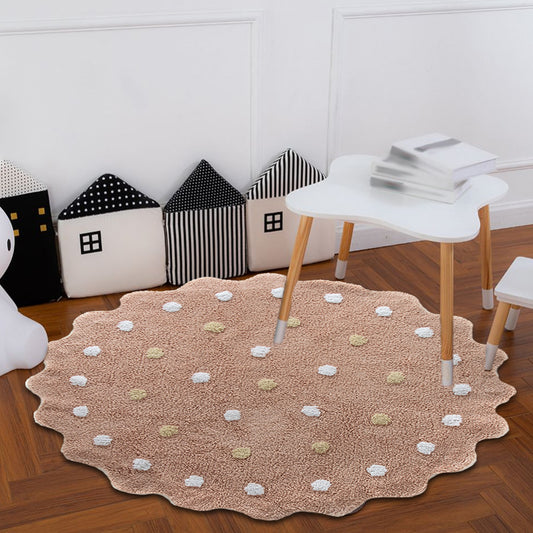 White and Brown Irregular Rug Nursery Kids Polka Dots Pattern Area Rug Polyester Stain-Resistant Carpet Brown 3'11" x 3'11" Clearhalo 'Area Rug' 'Casual' 'Rugs' Rug' 1693594