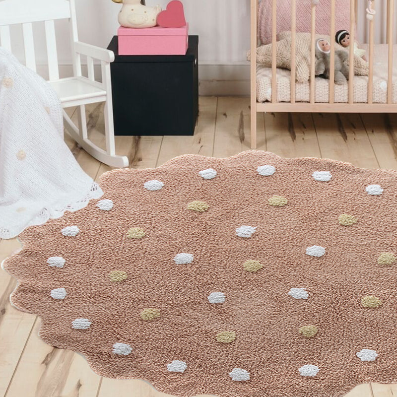 White and Brown Irregular Rug Nursery Kids Polka Dots Pattern Area Rug Polyester Stain-Resistant Carpet Clearhalo 'Area Rug' 'Casual' 'Rugs' Rug' 1693595