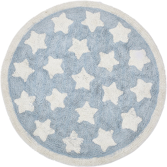 Kids Child's Room Rug in Blue Geometric Star Print Rug Polyester Pet Friendly Washable Area Rug