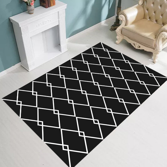 Scandinavian Modern Rug in Black Geometry Rhombus Pattern Rug Polyester Anti-Slip Carpet for Home Decoration Black Clearhalo 'Area Rug' 'Modern' 'Rugs' Rug' 1693643
