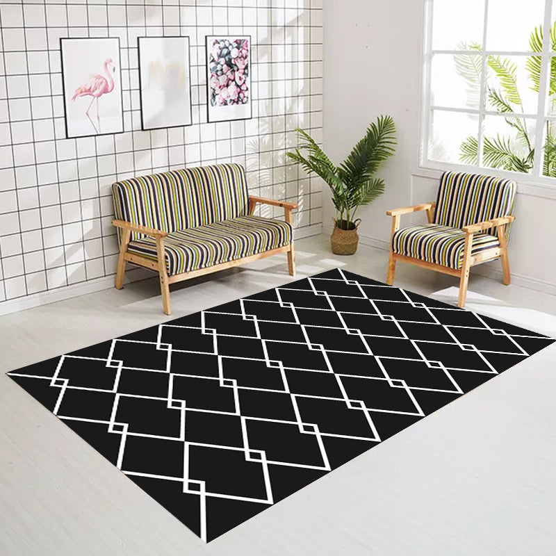 Scandinavian Modern Rug in Black Geometry Rhombus Pattern Rug Polyester Anti-Slip Carpet for Home Decoration Clearhalo 'Area Rug' 'Modern' 'Rugs' Rug' 1693644