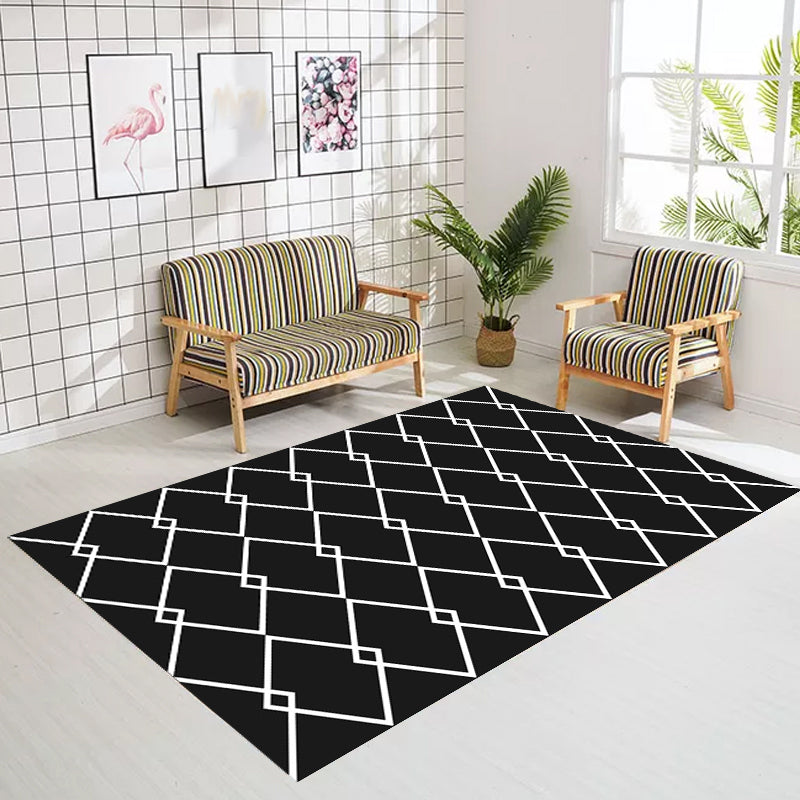 Scandinavian Modern Rug in Black Geometry Rhombus Pattern Rug Polyester Anti-Slip Carpet for Home Decoration Clearhalo 'Area Rug' 'Modern' 'Rugs' Rug' 1693644