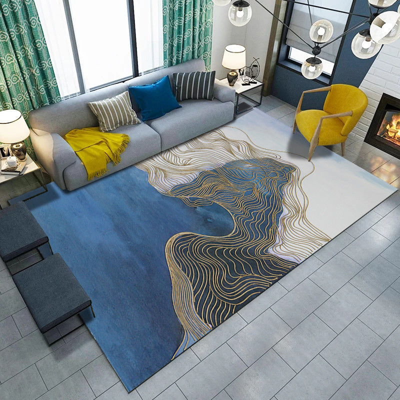 Green and Blue Bedroom Rug Modern Abstract Twisted Line Pattern Area Rug Polyester Anti-Slip Backing Carpet Dark Blue Clearhalo 'Area Rug' 'Modern' 'Rugs' Rug' 1693722