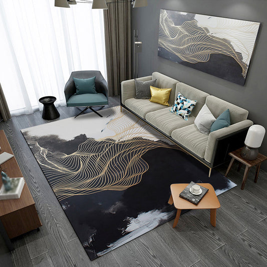 Green and Blue Bedroom Rug Modern Abstract Twisted Line Pattern Area Rug Polyester Anti-Slip Backing Carpet Black Clearhalo 'Area Rug' 'Modern' 'Rugs' Rug' 1693723