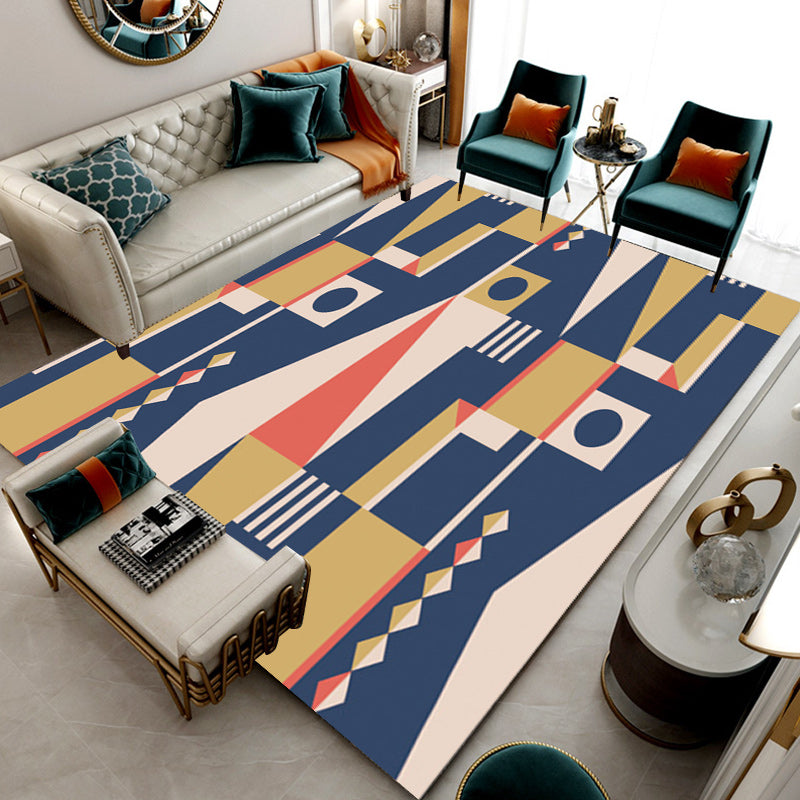 Casual Modern Rug in Blue and Yellow Colorblock Geometry Pattern Rug Polyester Non-Slip Carpet for Home Decoration Clearhalo 'Area Rug' 'Modern' 'Rugs' Rug' 1693751