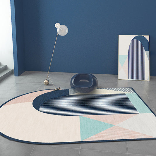 Minimalist Novelty Irregular Rug in Blue and Red Colorblock Pattern Rug Polyester Non-Slip Carpet for Home Decoration