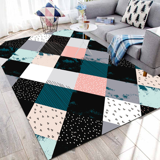 Multicolored Bedroom Rug Modern Geometric Square Pattern Area Rug Polyester Washable Pet Friendly Carpet Black Clearhalo 'Area Rug' 'Modern' 'Rugs' Rug' 1693847