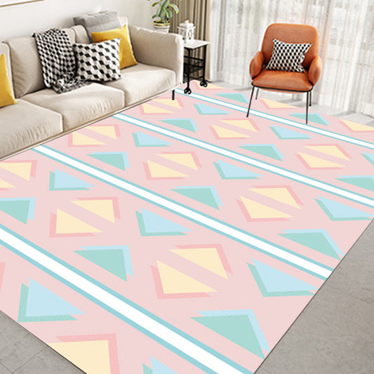 Contemporary Modern Rug in Pink Triangle Pattern Rug Polyester Stain-Resistant Carpet for Home Decoration Pink Clearhalo 'Area Rug' 'Modern' 'Rugs' Rug' 1693863