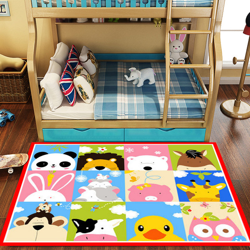 Cute Kids Rug in Green and Blue Animal Lion Panda Penguin Pattern Rug Polyester Anti-Slip Carpet for Children's Room Pink 3'3" x 4'3" Clearhalo 'Area Rug' 'Rug' 1694000