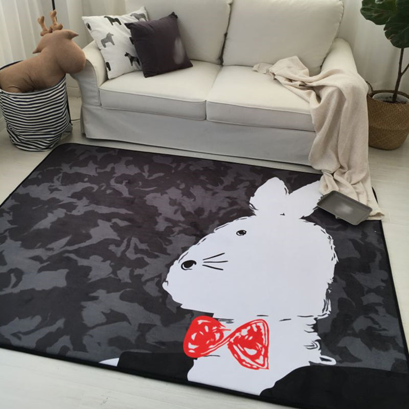 Grey and Blue Nursery Rug Kids Animal Elephant Bear Rabbit Pattern Area Rug Wool Anti-Slip Backing Carpet Black 4'11" x 6'7" Clearhalo 'Area Rug' 'Rug' 1694003