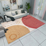 Grey and Yellow Bedroom Rug Modern Color Block Circle Rectangle Pattern Area Rug Polyester Washable Carpet Red