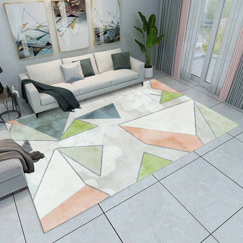 Contemporary Modern Rug in Green and Blue Colorblock Geometry Pattern ...