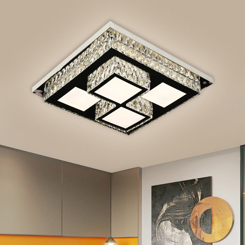 Simplicity LED Flush Mount Lamp Nickel Squared Close to Ceiling Light with Crystal Block Shade Nickel B Clearhalo 'Ceiling Lights' 'Close To Ceiling Lights' 'Close to ceiling' 'Flush mount' Lighting' 1694123
