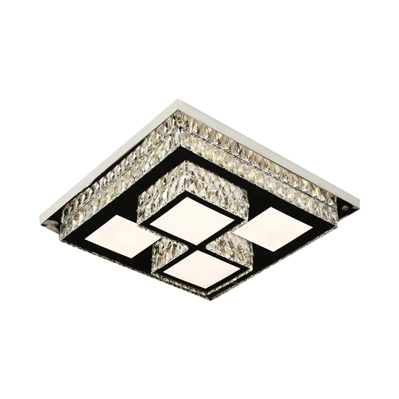 Simplicity LED Flush Mount Lamp Nickel Squared Close to Ceiling Light with Crystal Block Shade Clearhalo 'Ceiling Lights' 'Close To Ceiling Lights' 'Close to ceiling' 'Flush mount' Lighting' 1694125