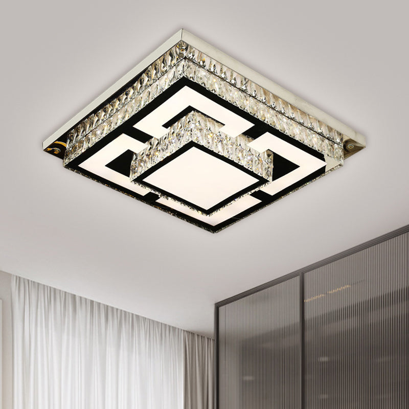 Simplicity LED Flush Mount Lamp Nickel Squared Close to Ceiling Light with Crystal Block Shade Nickel A Clearhalo 'Ceiling Lights' 'Close To Ceiling Lights' 'Close to ceiling' 'Flush mount' Lighting' 1694127