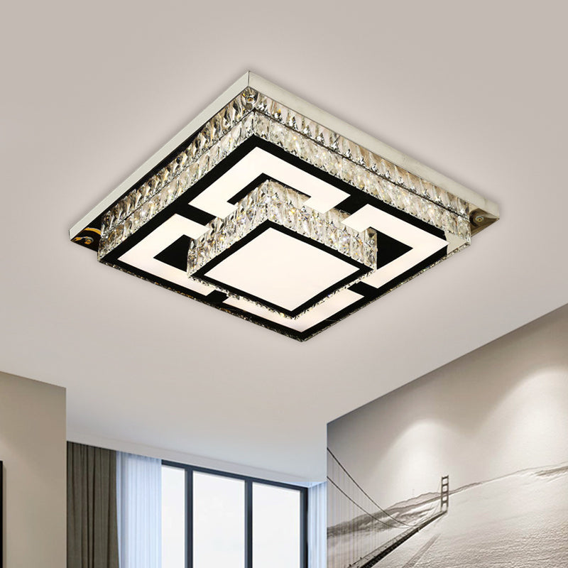 Simplicity LED Flush Mount Lamp Nickel Squared Close to Ceiling Light with Crystal Block Shade Clearhalo 'Ceiling Lights' 'Close To Ceiling Lights' 'Close to ceiling' 'Flush mount' Lighting' 1694128