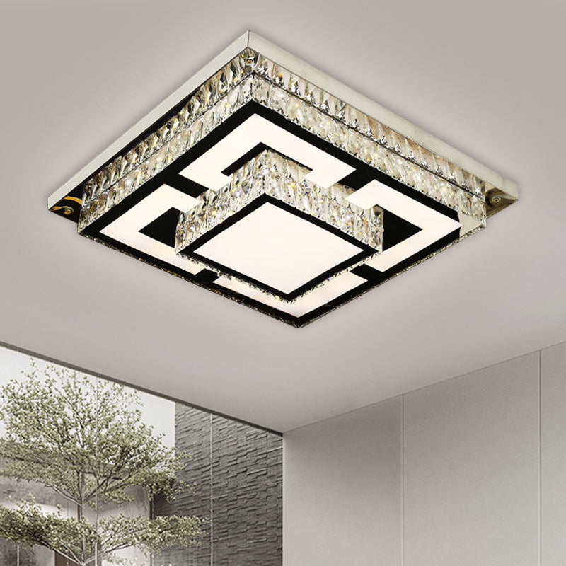 Simplicity LED Flush Mount Lamp Nickel Squared Close to Ceiling Light with Crystal Block Shade Clearhalo 'Ceiling Lights' 'Close To Ceiling Lights' 'Close to ceiling' 'Flush mount' Lighting' 1694129
