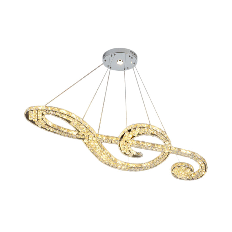 Faceted Crystal Music Note Hanging Light Contemporary Stainless-Steel LED Pendant Chandelier for Bedroom Clearhalo 'Ceiling Lights' 'Chandeliers' 'Modern Chandeliers' 'Modern' Lighting' 1694134