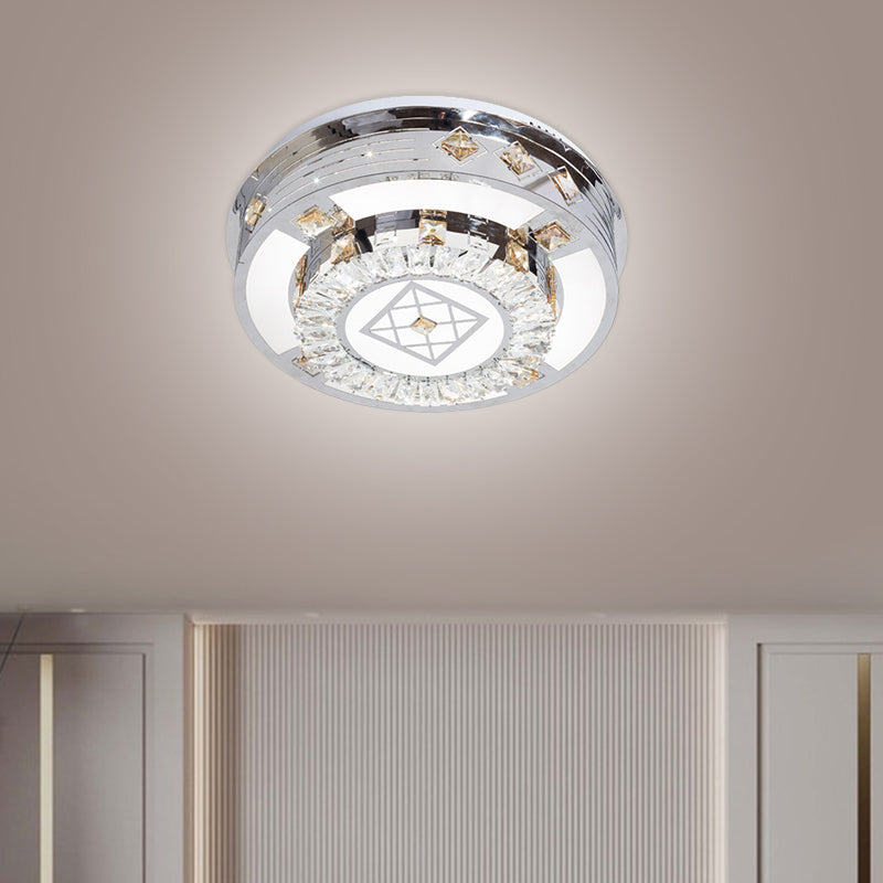 Chrome LED Round Flush Mount Lighting Modernist Faceted Crystal Ceiling Fixture in Warm/White Light, 19.5"/31.5" Wide - Chrome - 19.5" - Clearhalo - 'Ceiling Lights' - 'Close To Ceiling Lights' - 'Close to ceiling' - 'Flush mount' - Lighting' - 1694140