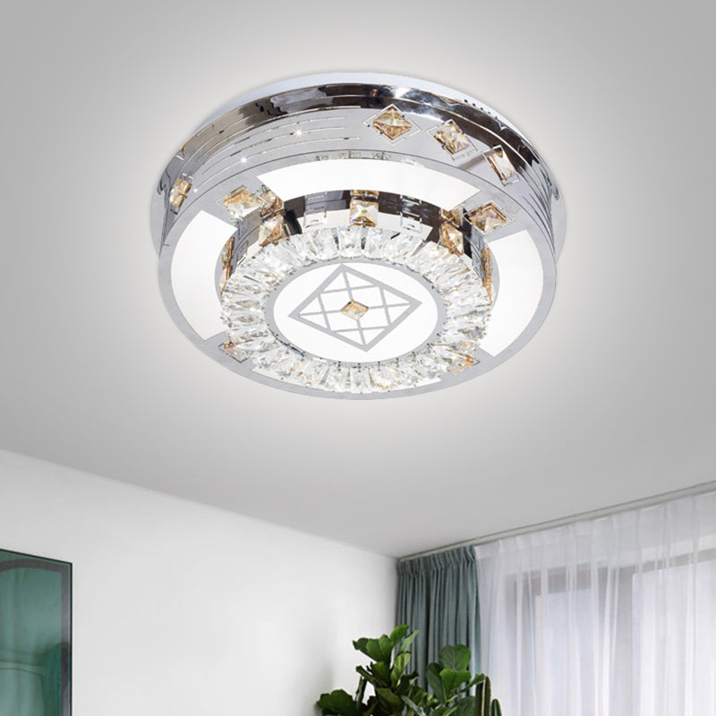 Chrome LED Round Flush Mount Lighting Modernist Faceted Crystal Ceiling Fixture in Warm/White Light, 19.5"/31.5" Wide - Clearhalo - 'Ceiling Lights' - 'Close To Ceiling Lights' - 'Close to ceiling' - 'Flush mount' - Lighting' - 1694141